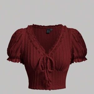 Vintage Red Puff-Sleeve Top